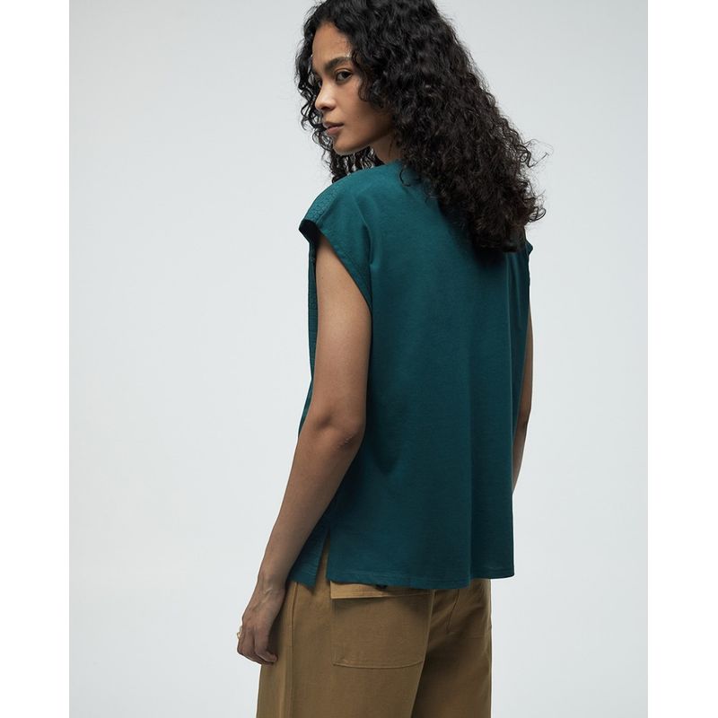 Blusa Sfera casual verde de mangas cortas para mujer