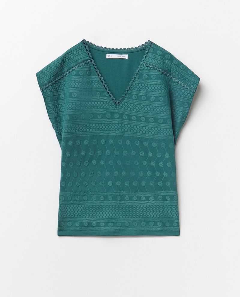 105019837-Blusa Sfera casual verde de mangas cortas para mujer