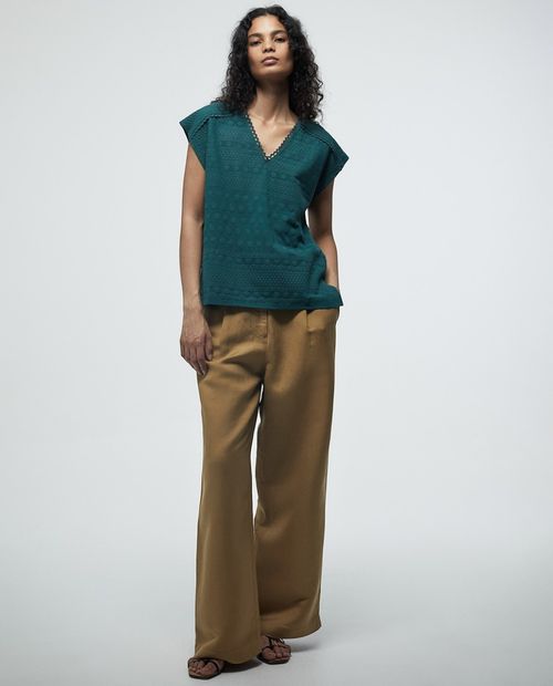 Blusa Sfera casual verde de mangas cortas para mujer