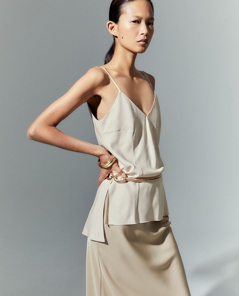 105021441-Blusa Sfera casual beige de tirantes para mujer