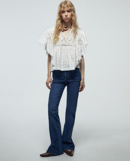 Blusa Sfera casual blanca manga corta para mujer