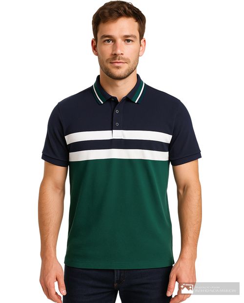Camisa polo Gents azul navy color block para hombre