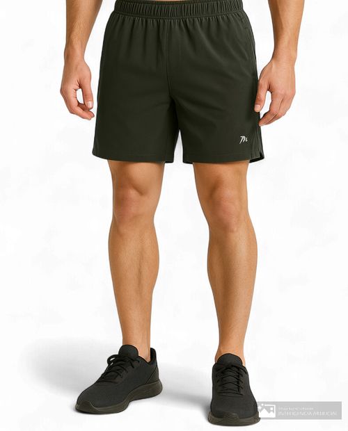 Short deportivo Teammate verde olivo sólido para hombre