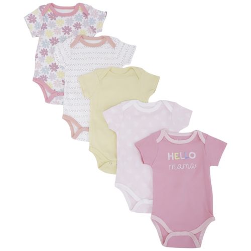 Set de 5 mamelucos multicolor con estampados para bebé niña
