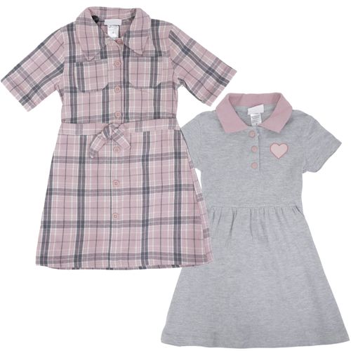 Set de 2 vestidos bicolor con estampado cuadriculado para niña
