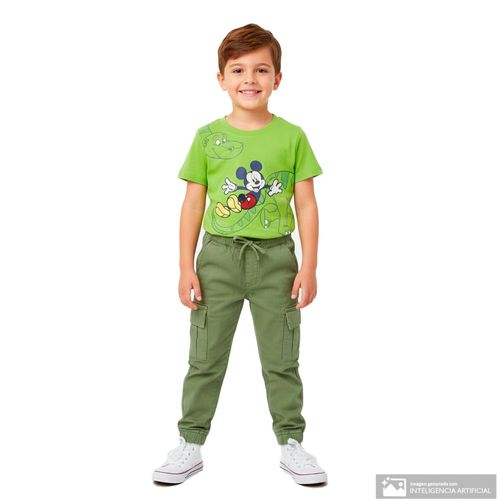 Camiseta verde con estampado Mickey Mouse para niño