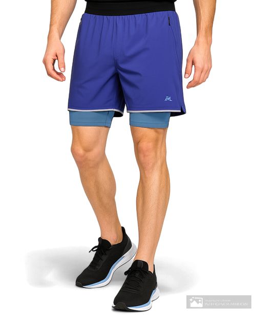 Short deportivo 2 en 1 Teammate azul sólido para hombre