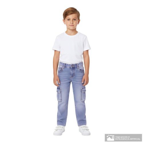 Jeans cargo relaxed fit celeste denim lavado para niño