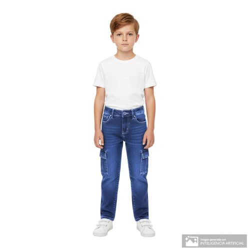 Jeans cargo relaxed fit azul denim lavado para niño