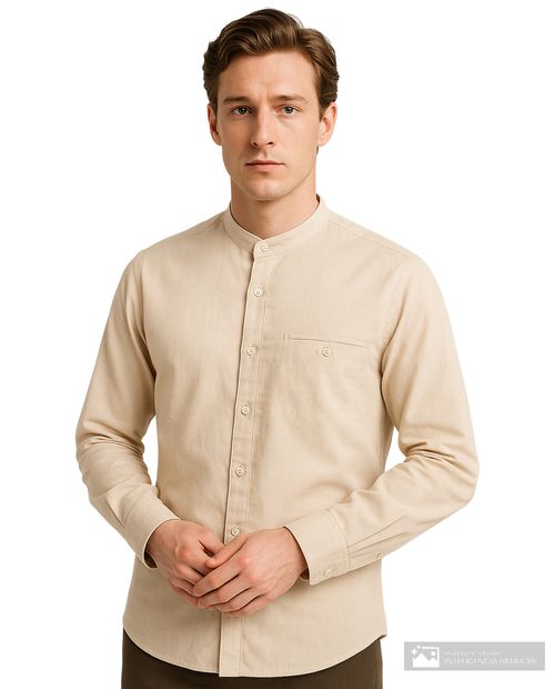 Camisa casual de lino PuroEGO beige heather para hombre