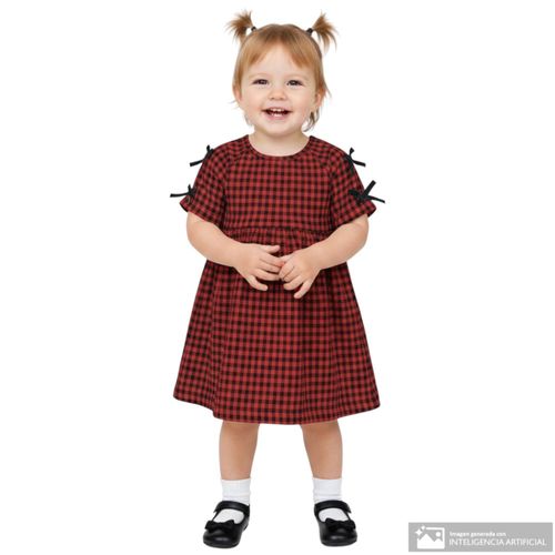Vestido bicolor cuadriculado para bebé niña