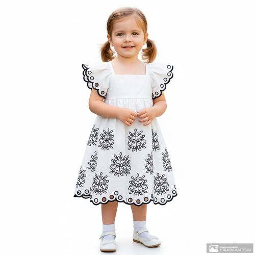Vestido blanco con bordado floral para niña
