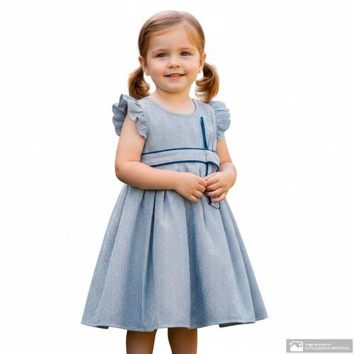 Vestido azul rayado para niña