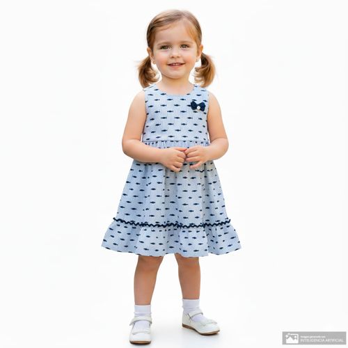 Vestido azul con estampado para niña