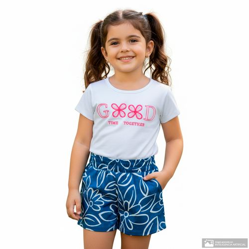 Short azul con estampado floral para niña