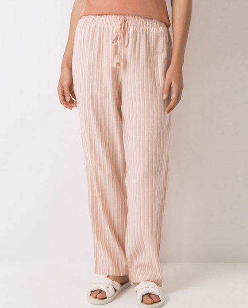 Pantalón de pijama Women Secret rayado de cintura alta para mujer