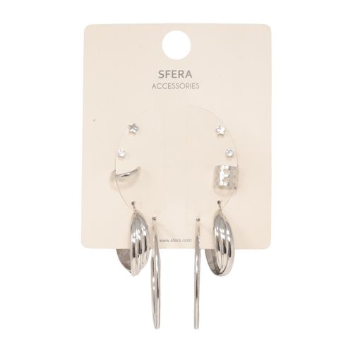 Set de aretes color plateado para mujer