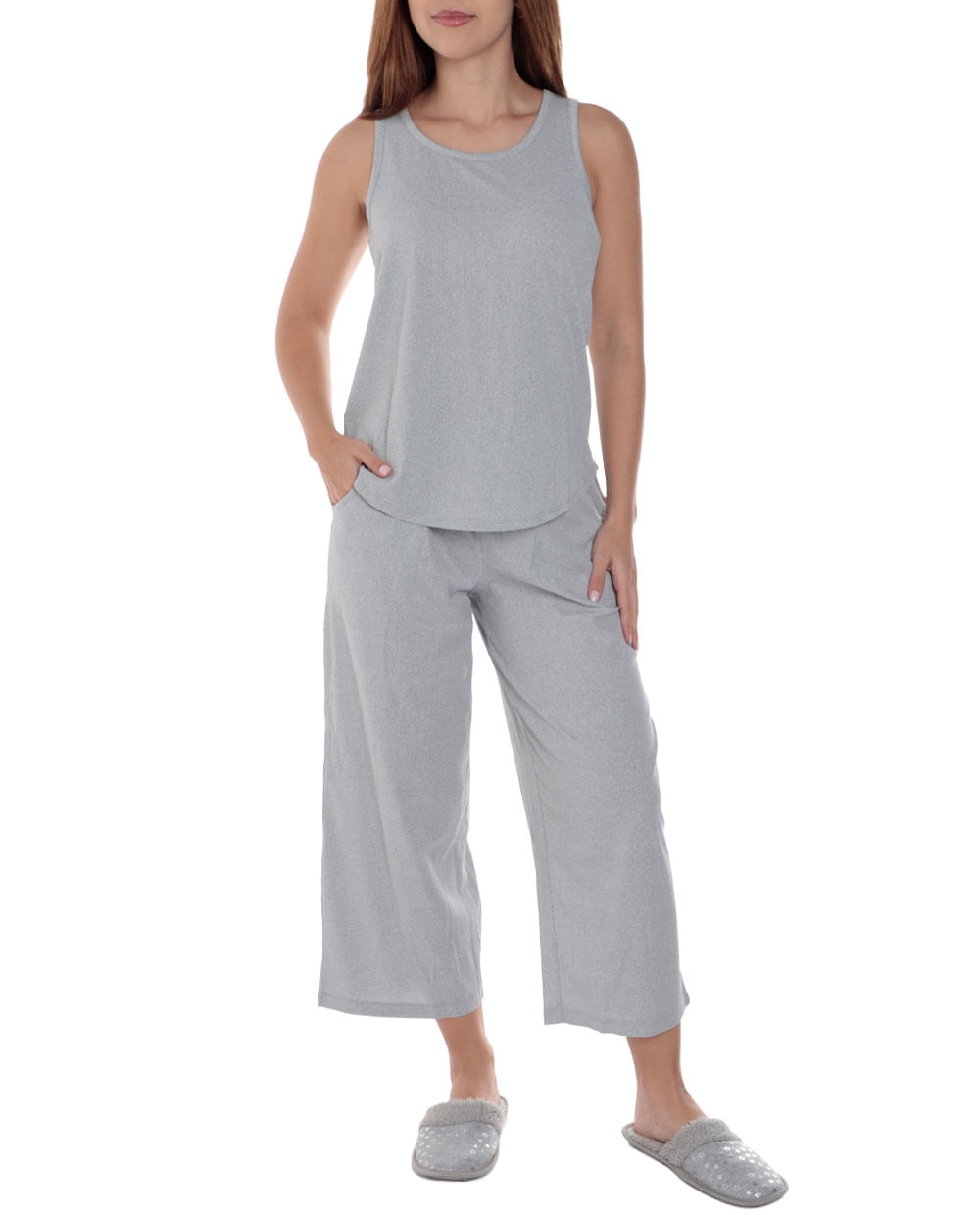 Pijama con pantalón Rene Rofe gris para mujer