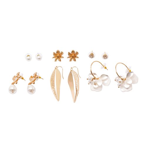 Set de 6 aretes bicolor para mujer