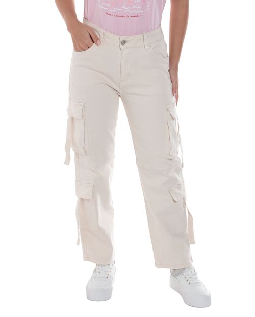 Jeans Orange cargo beige de cintura media para mujer