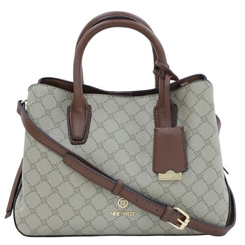 Cartera satchel Nine West Lakelyn color beige/café para mujer