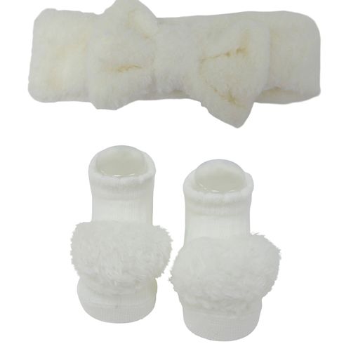 Set de diadema y calcetines blancos con textura para bebé niña
