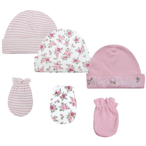 Set de 3 gorros y 3 pares de guantes multicolor con estampado para bebé niña