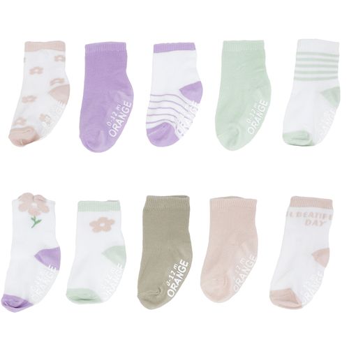 Set de 10 calcetines multicolor con estampado para bebé niña