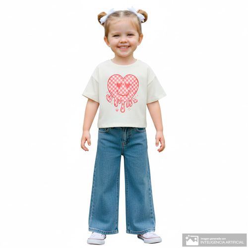 Camiseta blanca con estampado de corazón para niña