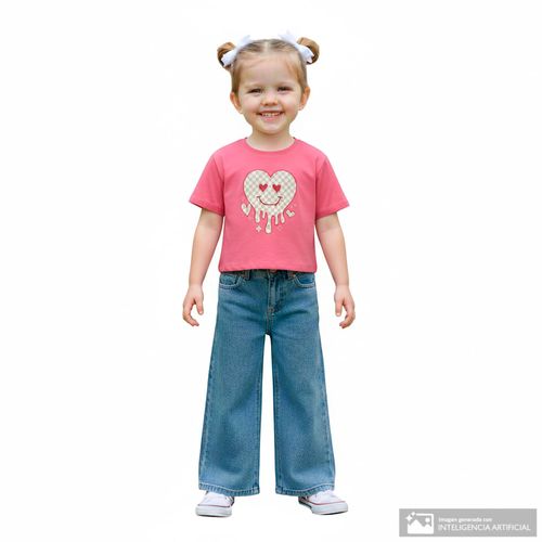 Camiseta rosada con estampado de corazón para niña