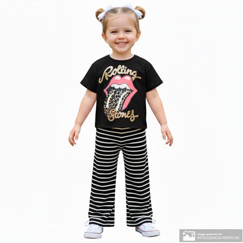 Camiseta negra con estampado Rolling Stones para niña