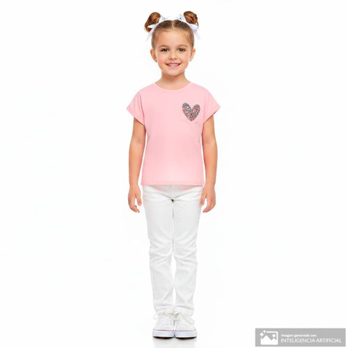 Camiseta rosada con estampado de corazón para niña