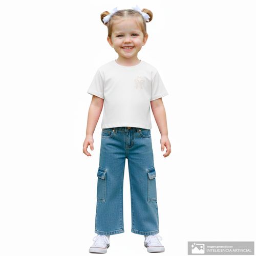 Jeans cargo celeste denim lavado para niña