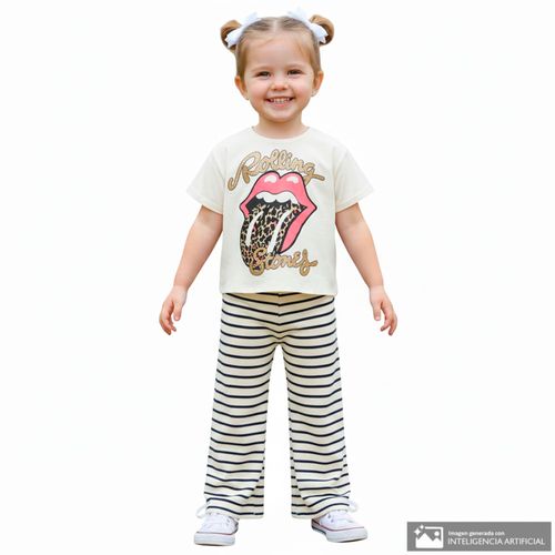 Pantalón beige rayado para niña