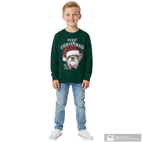 Suéter pull over verde con estampado navideño para niño