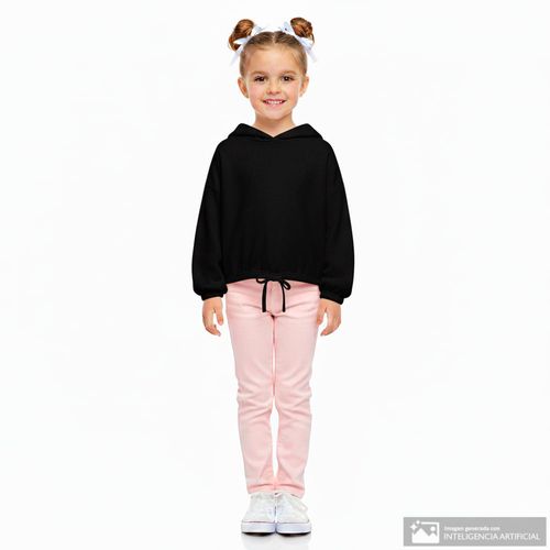 Suéter hoodie negro sólido para niña
