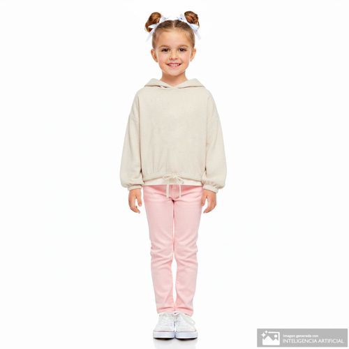 Suéter hoodie beige sólido para niña