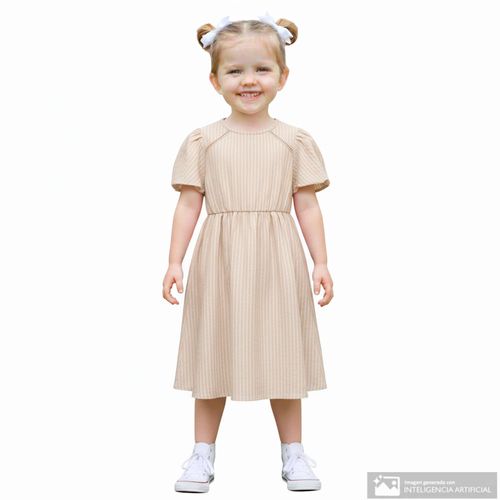 Vestido beige rayado para niña