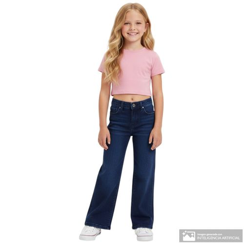 Jeans wide leg azul oscuro denim para niña