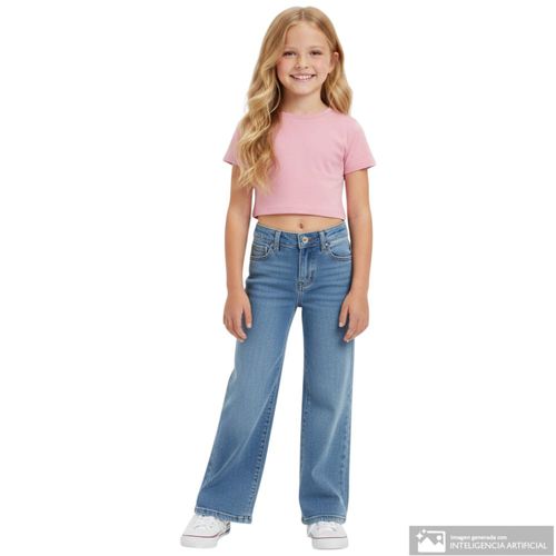 Jeans wide leg azul denim para niña
