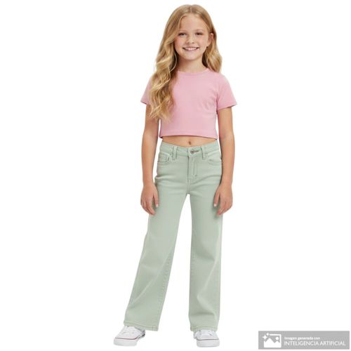 Jeans straight verde sage denim para niña