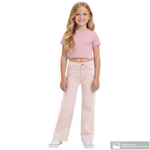 Jeans straight rosado claro denim para niña