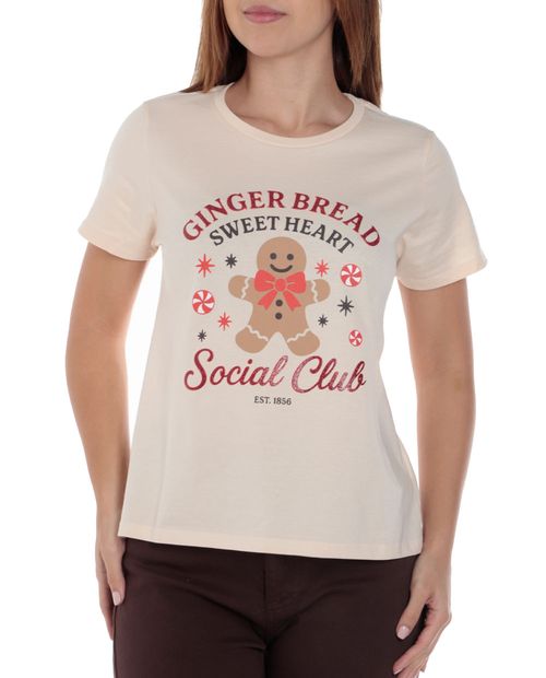 Camiseta navideña Orange estampada manga corta para mujer