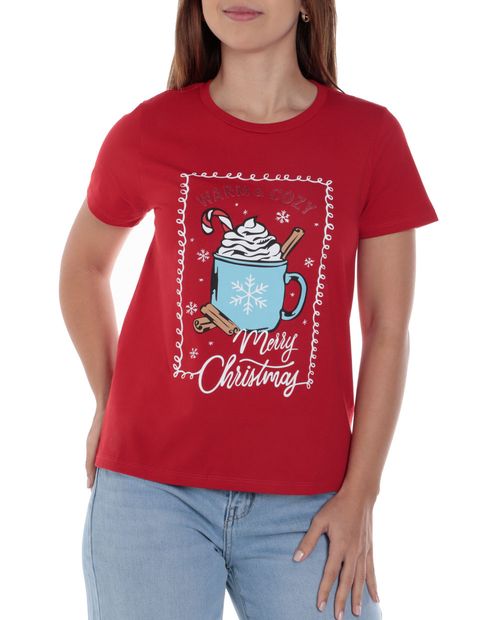 Camiseta navideña Orange estampada manga corta para mujer