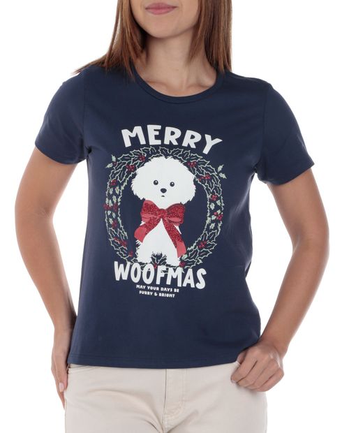 Camiseta navideña Orange estampada manga corta para mujer