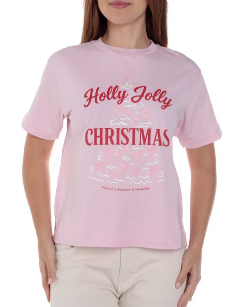 Camiseta navideña Orange estampada manga corta para mujer