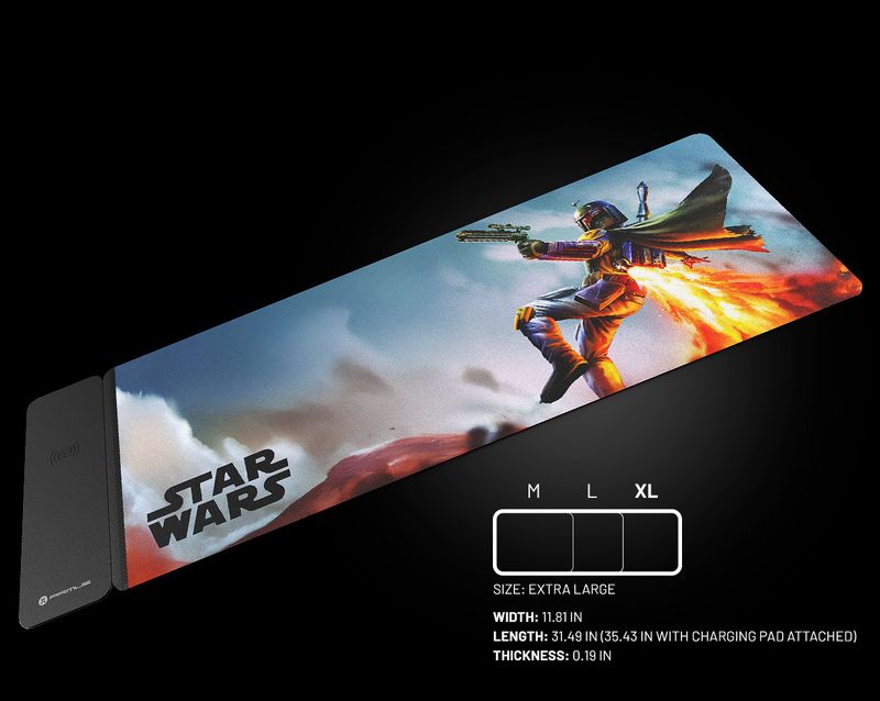 Mousepad gaming Primus Arena Pro XL con base de carga inalámbrica Boba Fett Star Wars-1761061043730