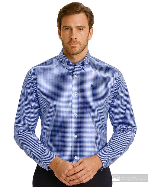 Camisa casual Izod azul cuadriculada para hombre