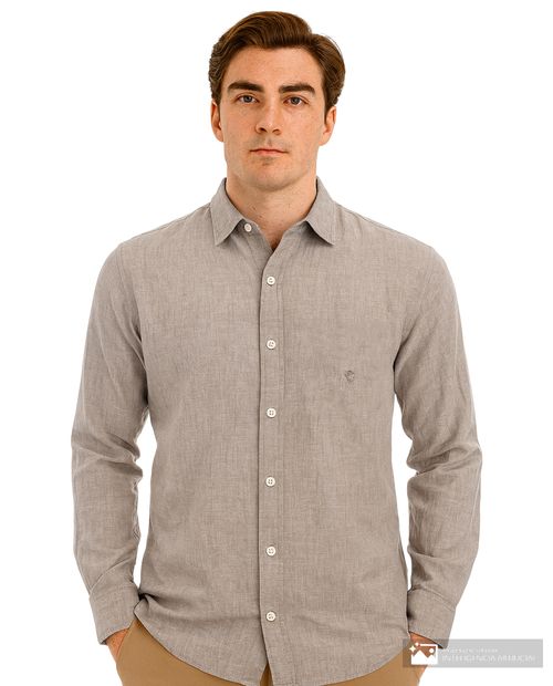 Camisa casual de lino Izod beige heather para hombre
