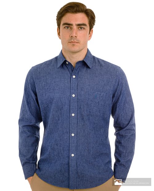 Camisa casual de lino Izod azul heather para hombre